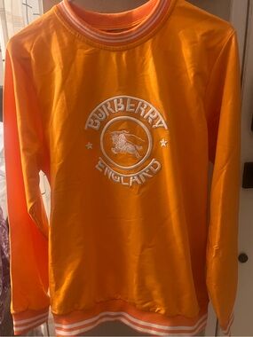 Burberry Orange and White Striped Collar Cotton Sweater